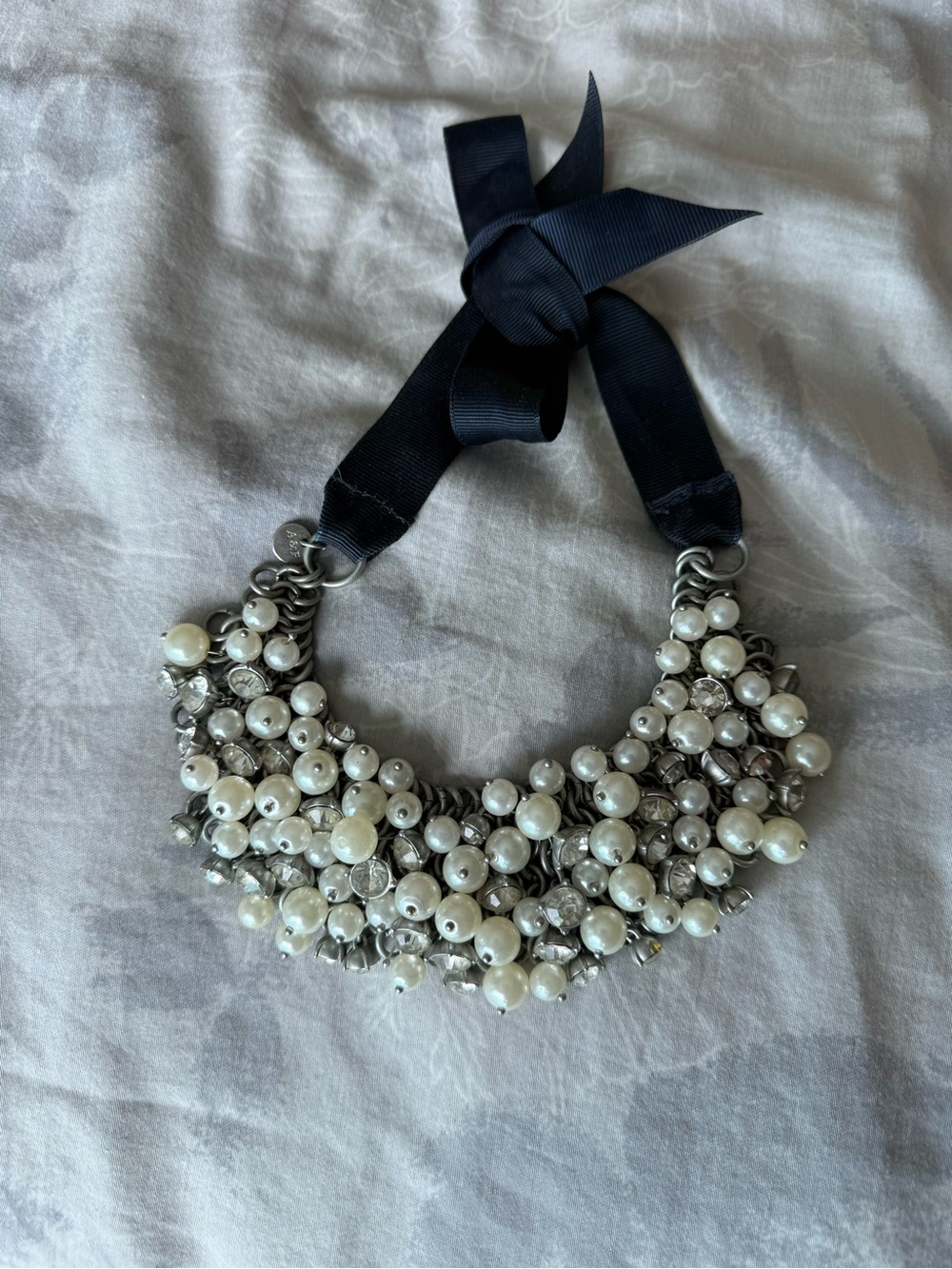 Abercrombie & Fitch Pearl Cluster Necklace with Black Ribbon
